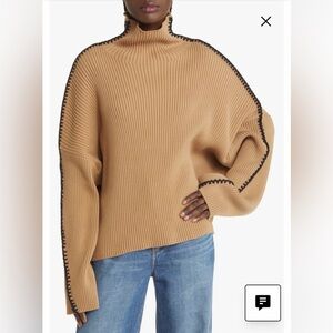 Rag & Bone Ally Whipstitch Detail Mock Neck Sweater Size L Brown Organic Cotton